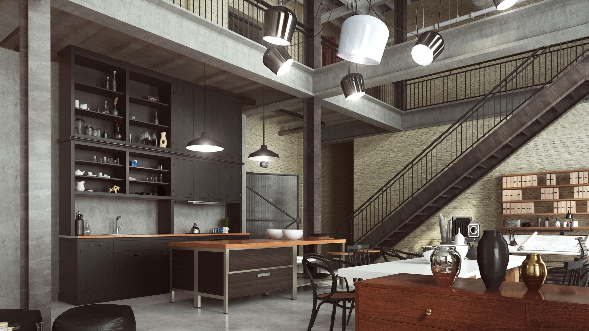 Loft modern interior designed as a open plan modern apartment.